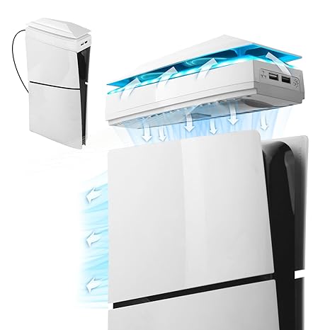 Raryars Console Cooling Fan for PS5 Slim with Dust Cover Colorful LED Light for PS5 Slim...