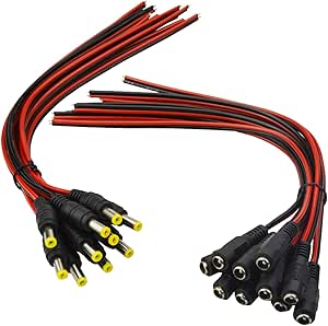 (Real 18AWG) 10 Pairs 12V 5A DC Power Pigtail Barrel Plug Connector Cable, 2.1mm x 5.5mm...