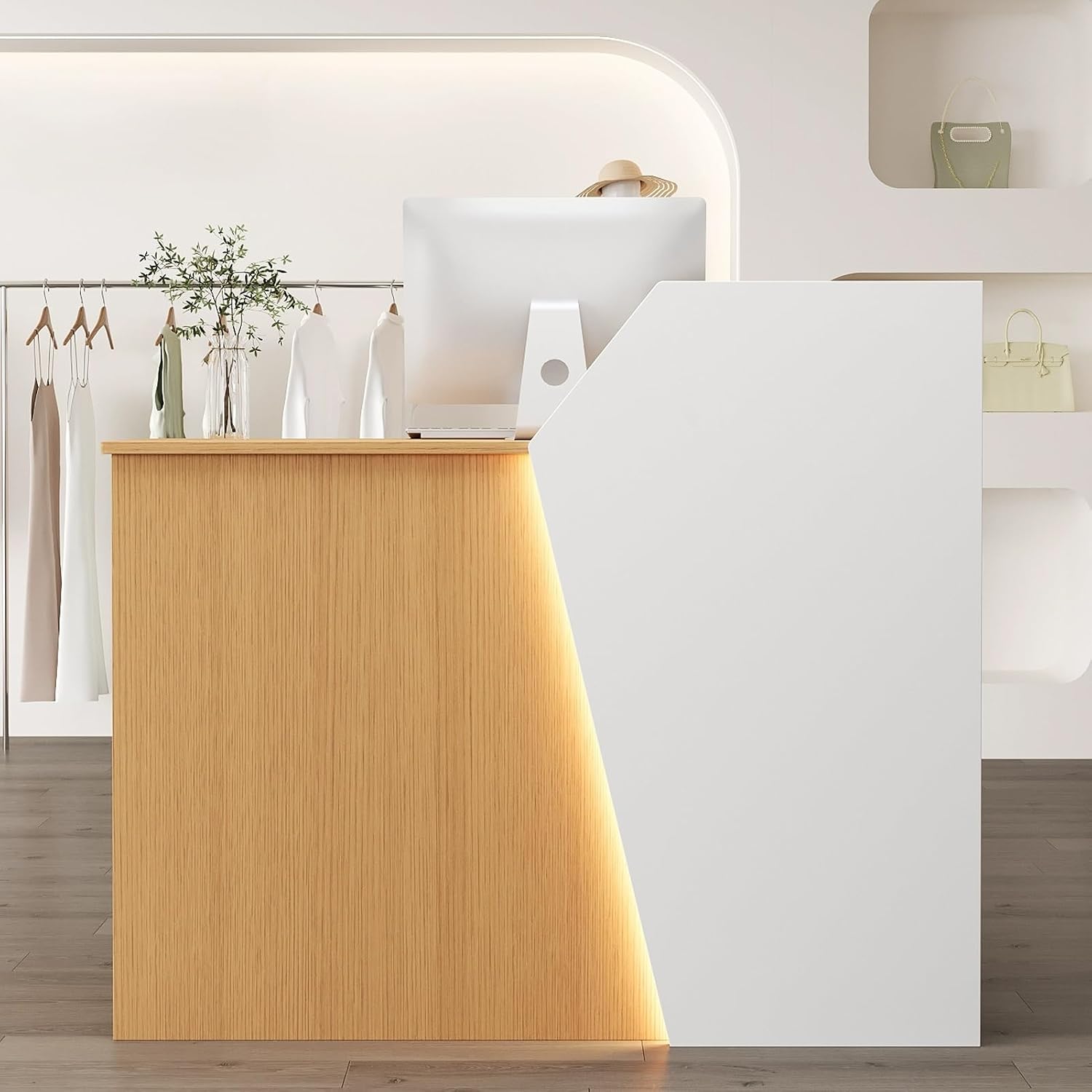 Reception Desk, L-Shap Front Desk Reception, Reception Counter Desk with Lockable Drawers...