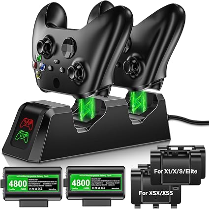 Rechargeable-Battery-Pack-for-Xbox-Controller with Charging Station, 2x4800mWh Batteries...