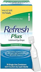REFRESH PLUS Lubricant Eye Drops Preservative-Free Artificial Tears, 0.01 fl oz (0.4 mL), 70...