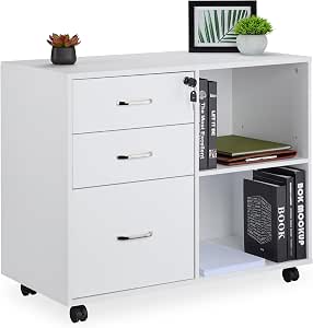 Relaxdays Rolling Container, 3 Drawers, 2 Compartments, Hanging Files, H x W x D: 66 x 80 x...