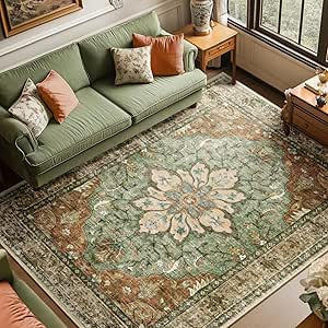 RELEANY Area Rugs 8'x10' Washable Non-Slip, Floral Vintage Distress Medallion Carpet for...