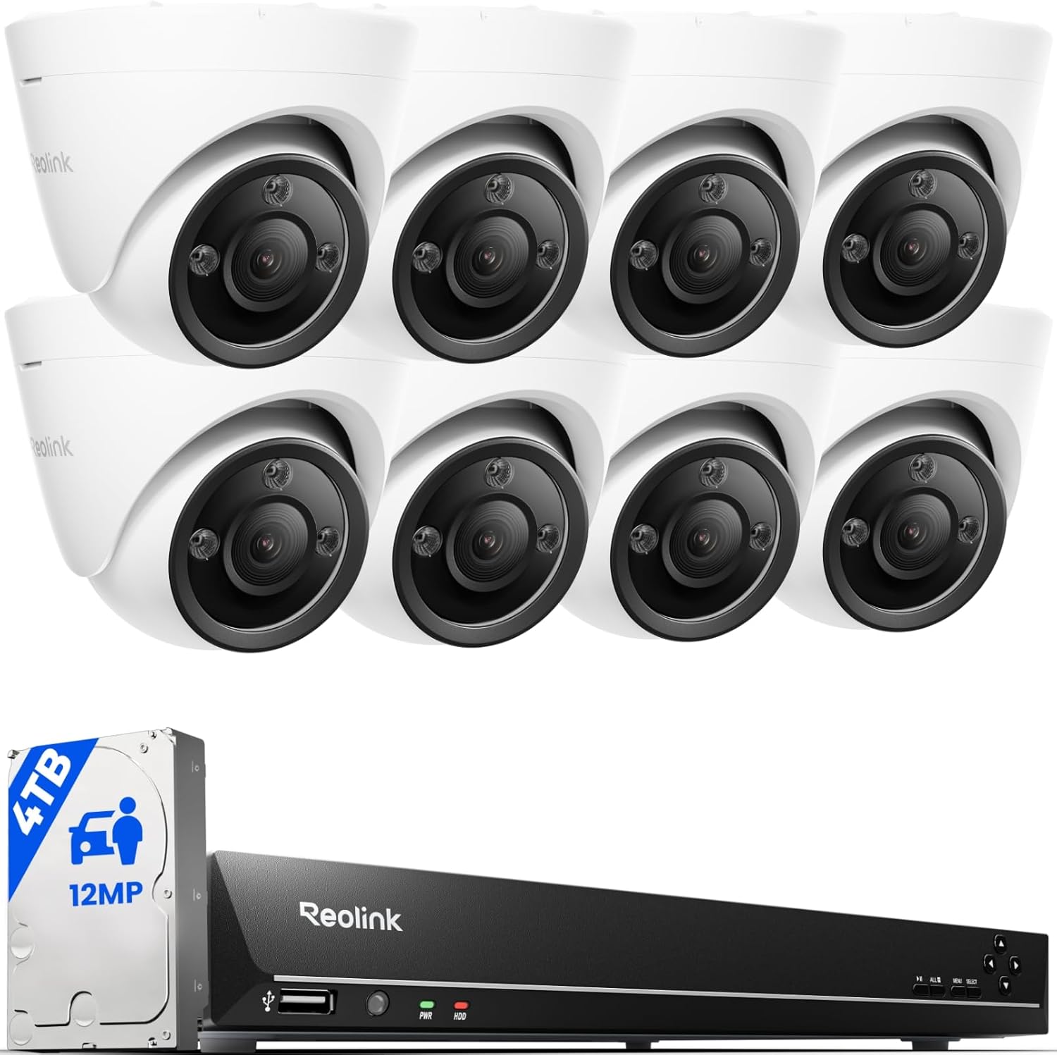 REOLINK 12MP PoE Security Camera System, 8pcs H.265 12MP Security Cameras, Person Vehicle...