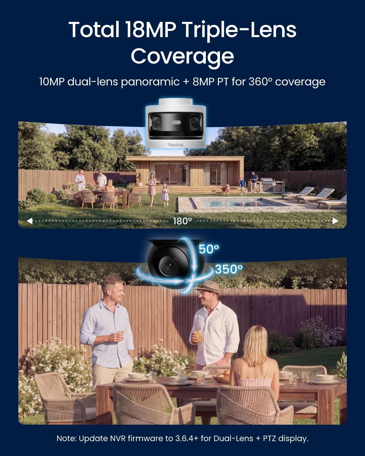 REOLINK Triple-Lens PoE Security Camera Outdoor, 10MP 180° Panoramic & 4K PT with Auto... image