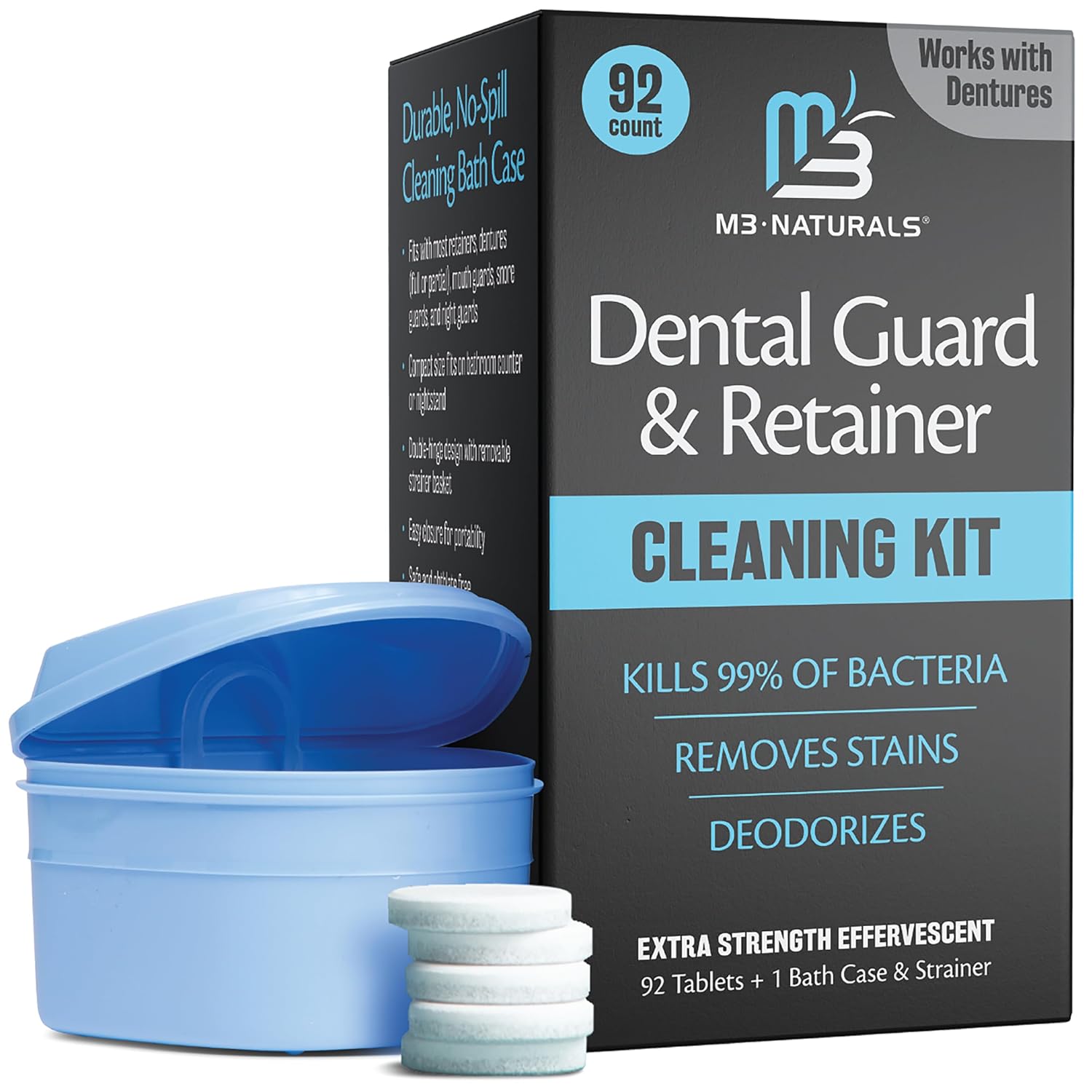 Retainer Cleaner and Soak Container, No-Mess Cleaning Tablets with Universal Denture Bath...