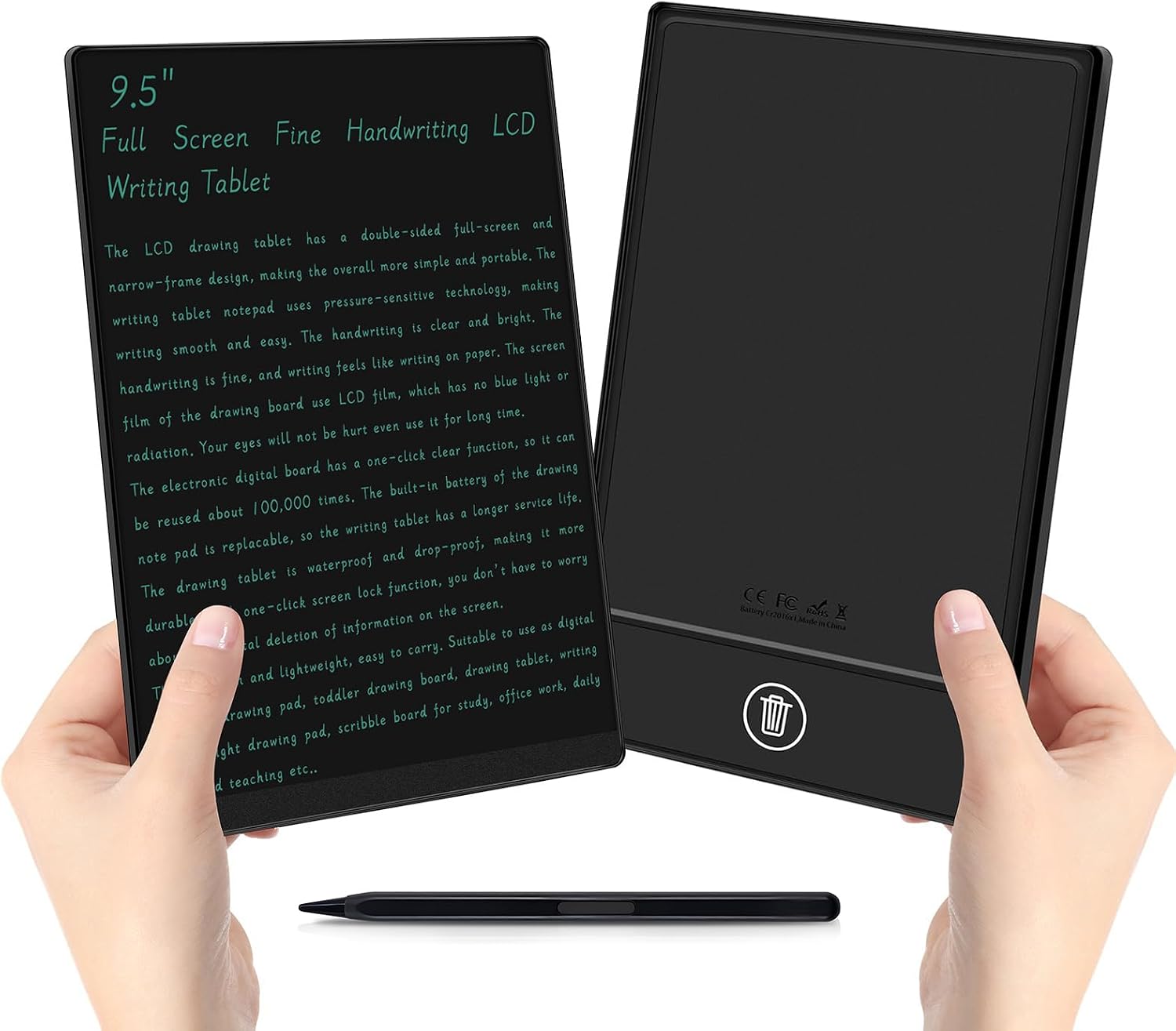 Reusable LCD Writing Tablet for Adult: 9.5 Inch Full Screen Digital Drawing Tablet Erasable...