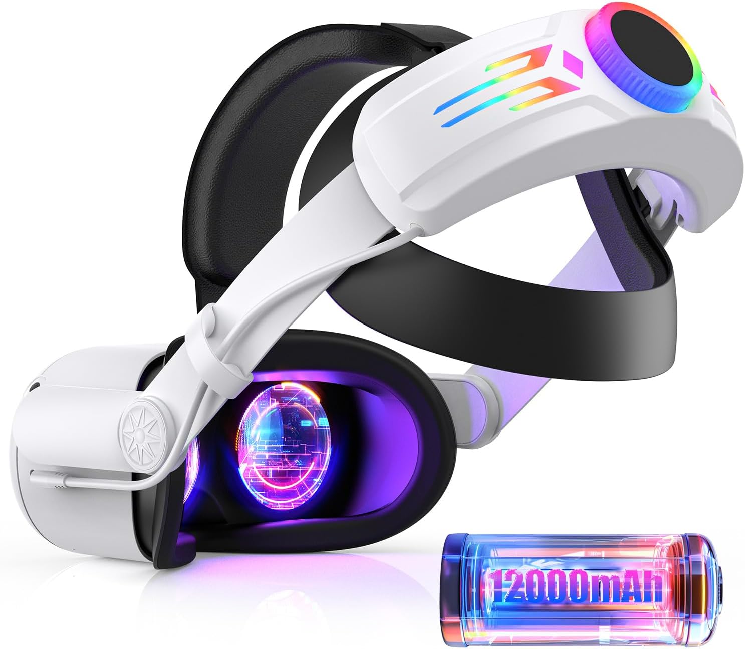 RGB Head Strap with 12000mAh Battery for Oculus Quest 2, Battery Pack for Extended 8 Hrs of...