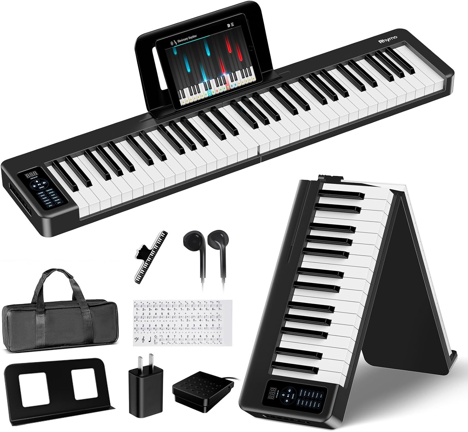 Rhymo Folding Piano Keyboard, 61 Keys Sensitive Electric Piano, Weighted Portable Electric...