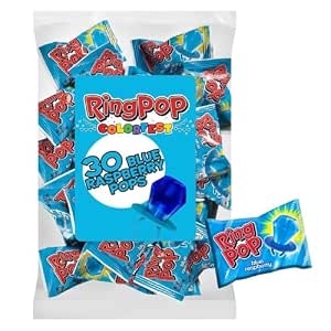 Ring Pop Individually Wrapped Blue Raspberry 30 Count Bulk Lollipop Pack – Blue Raspberry...