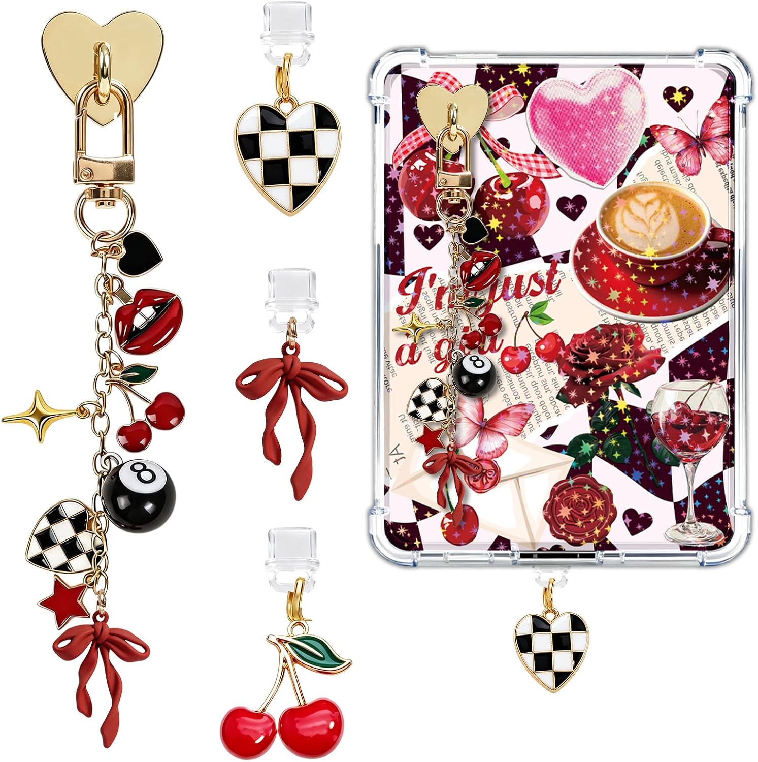 Rngmsi Charms Chain Set for Kindle - 4 Pcs Y2K Aesthetic Dust Plug Charm Keychain Strap...