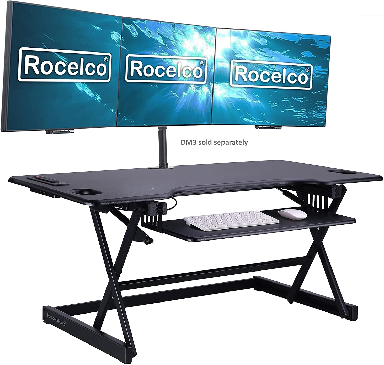 Rocelco 46" Height Adjustable Standing Desk Converter - Desktop AC USB Charger - Sit Stand...