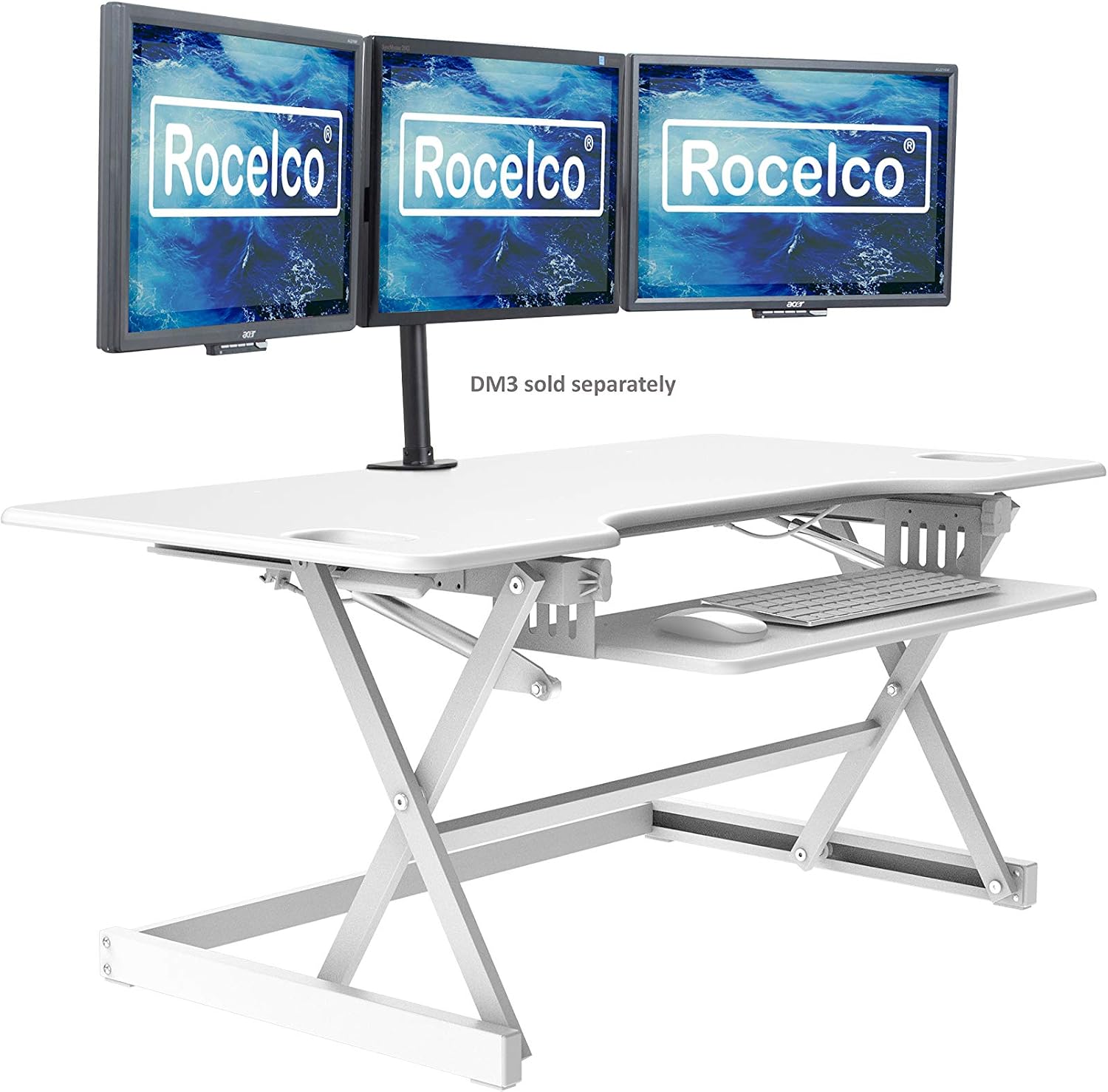 Rocelco 46" Large Height Adjustable Standing Desk Converter - Quick Sit Stand Up Triple...