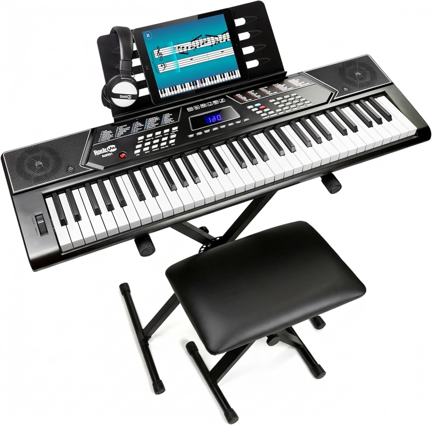 RockJam 61 Key Keyboard Piano Stand With Pitch Bend Kit, Piano Bench, Headphones, Simply...