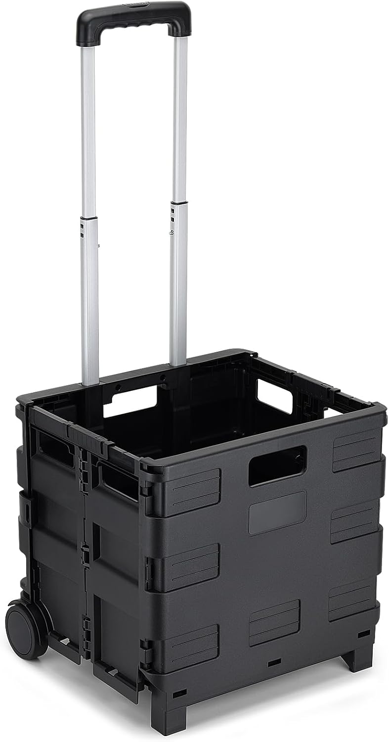 Rolling Utility Cart, Heavy-Duty Collapsible Folding Crate with 2 Oversized Wheels, 60lbs...