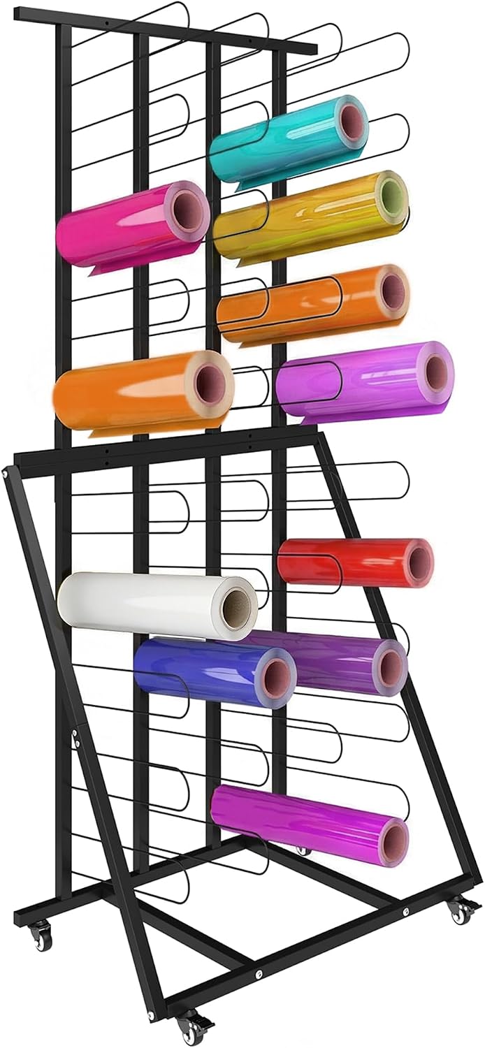 Rolling Vinyl Roll Holder Organizer, Heavy Duty Metal Vinyl Roll Floor Storage Rack, Wall... image