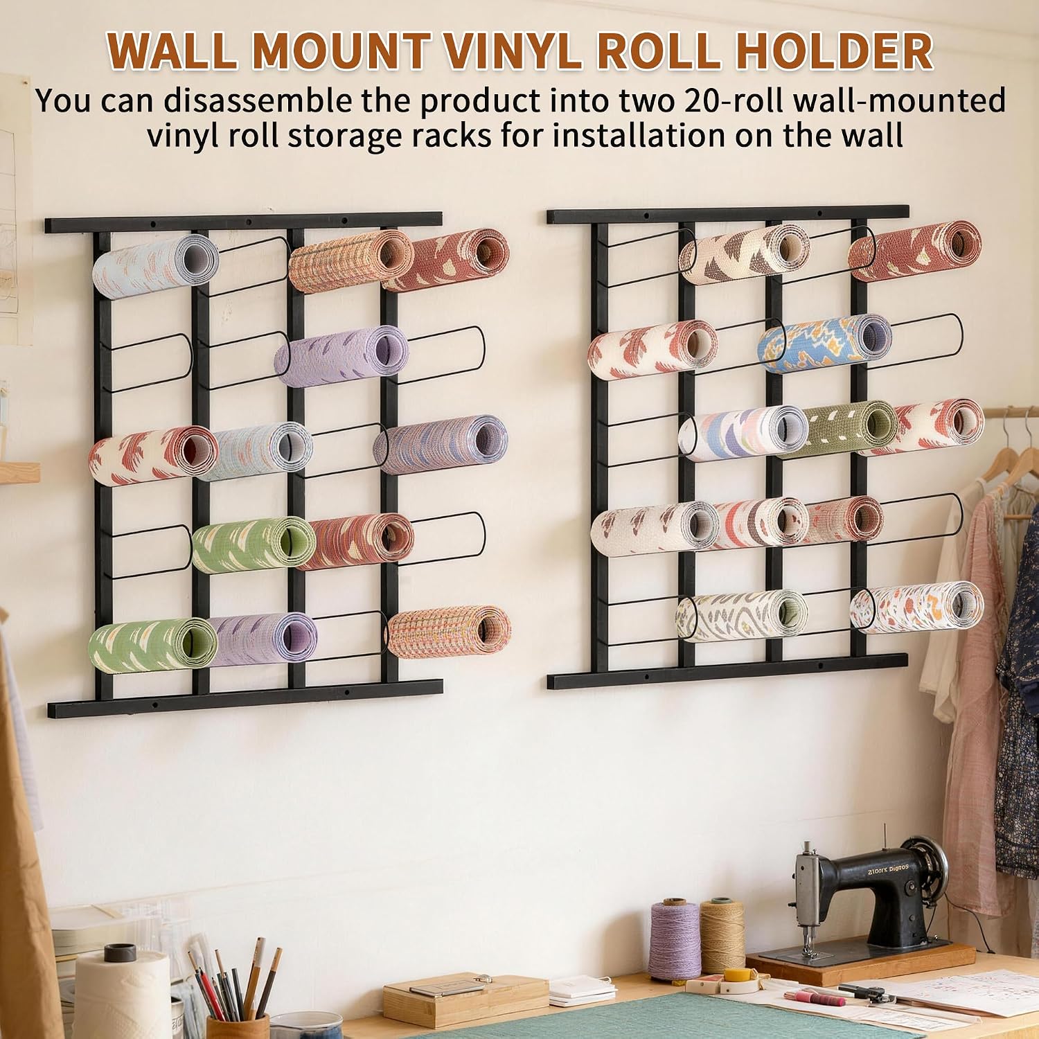 Rolling Vinyl Roll Holder Organizer, Heavy Duty Metal Vinyl Roll Floor Storage Rack, Wall... image