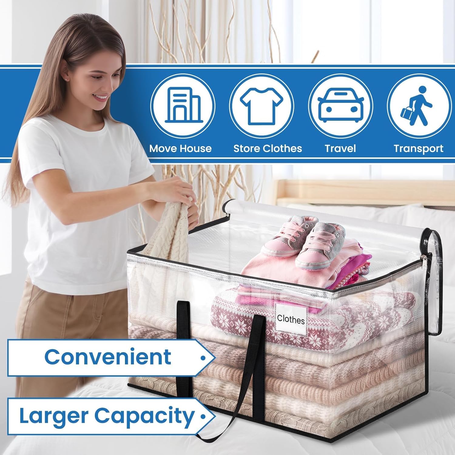 RoomHacks Heavy Duty Clear Moving Bags with Reinforced Handle and Double Zipper, Storage... image