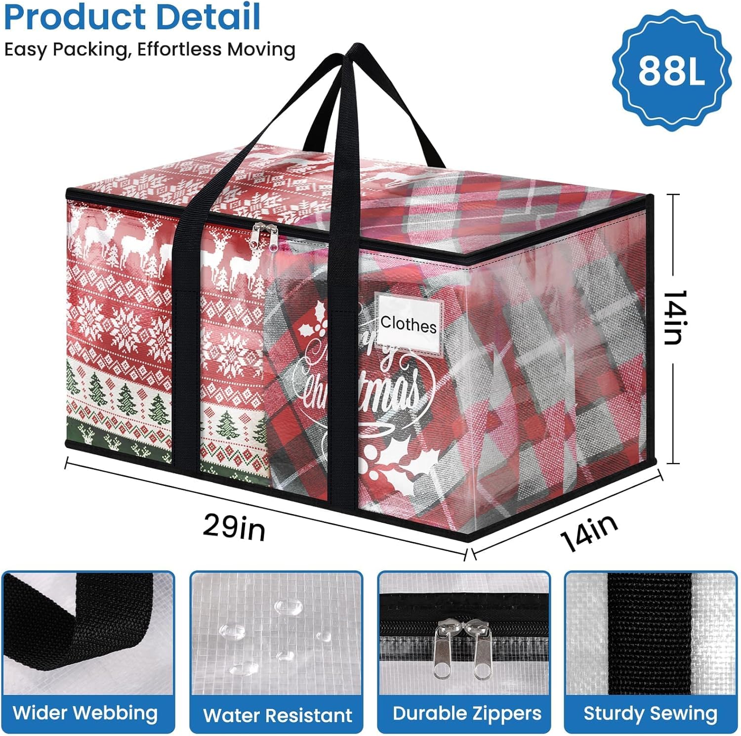 RoomHacks Heavy Duty Clear Moving Bags with Reinforced Handle and Double Zipper, Storage... image