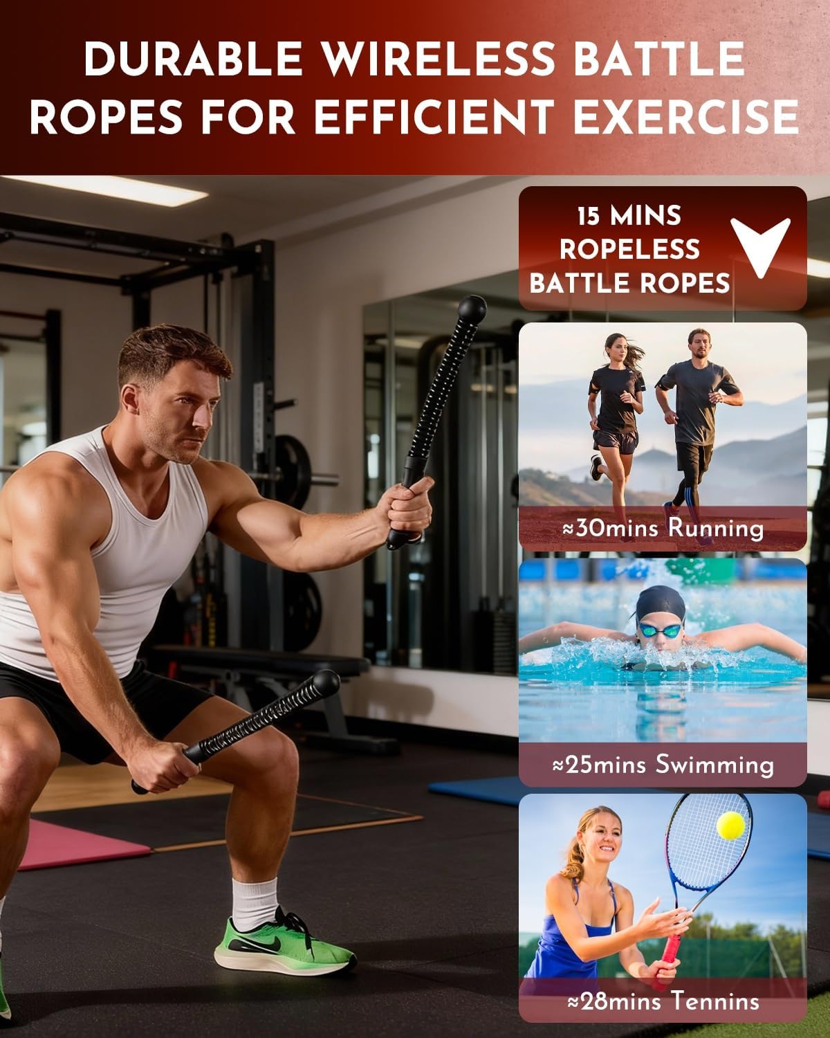 Ropeless Cordless Portable Battle Ropes for Home Gym,Adjustable Weight Z-Rope,Workout... image