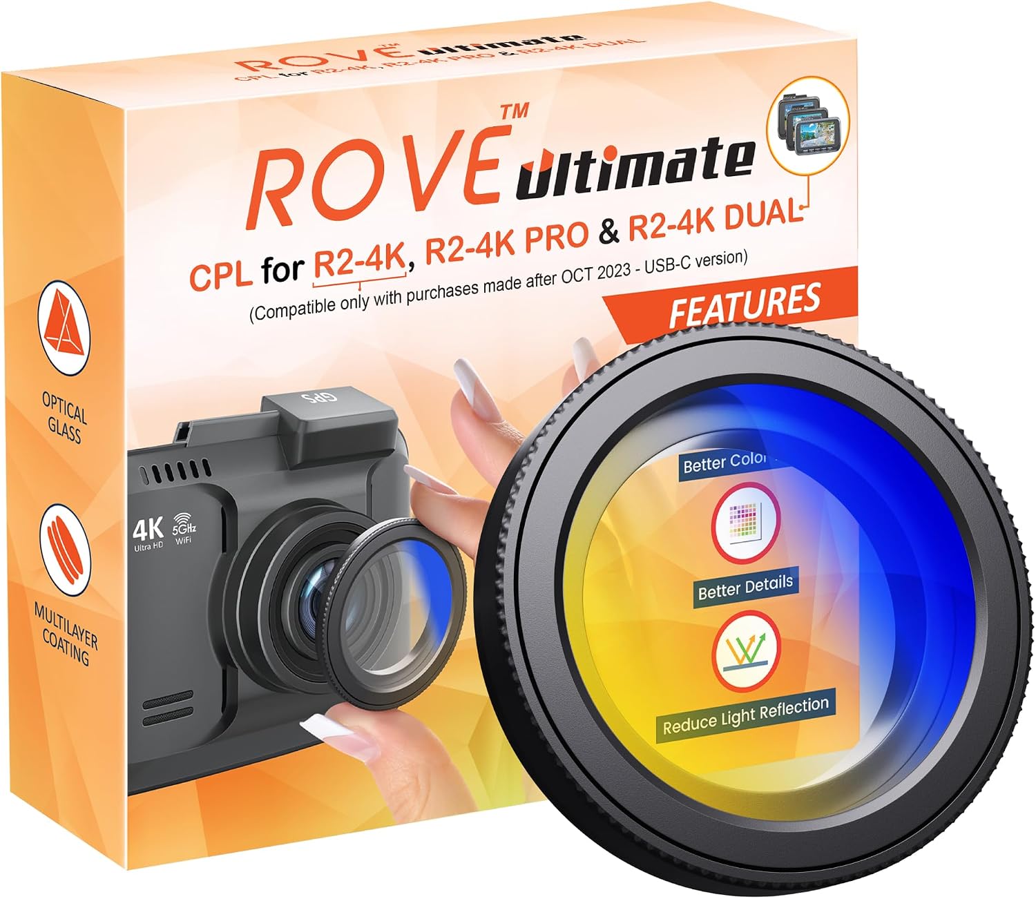 ROVE Ultimate CPL Filter, Anti-Glare Circular Polarizer Lens for ROVE R2-4K, R2-4K PRO, and...