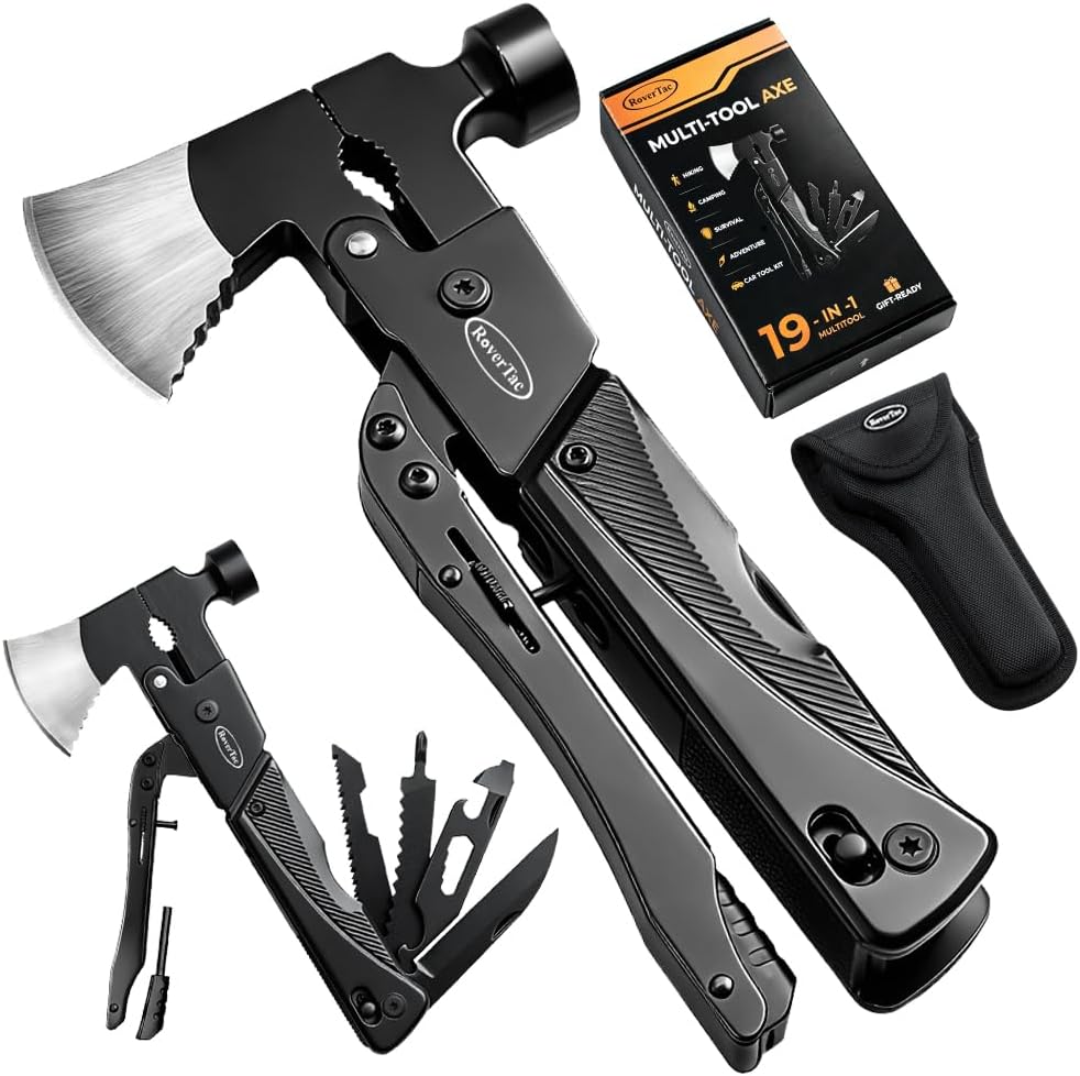RoverTac 19-in-1 Multi-Tool Axe with Knife, Hammer, Saw, Screwdrivers, Bottle Opener, Nylon...