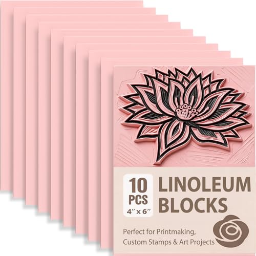 Rubber Linoleum Blocks for Printmaking: 10Pcs 4" x 6" Stamp Carving Kit - Perfect for... image