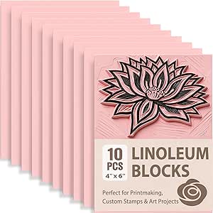 Rubber Linoleum Blocks for Printmaking: 10Pcs 4" x 6" Stamp Carving Kit - Perfect for...