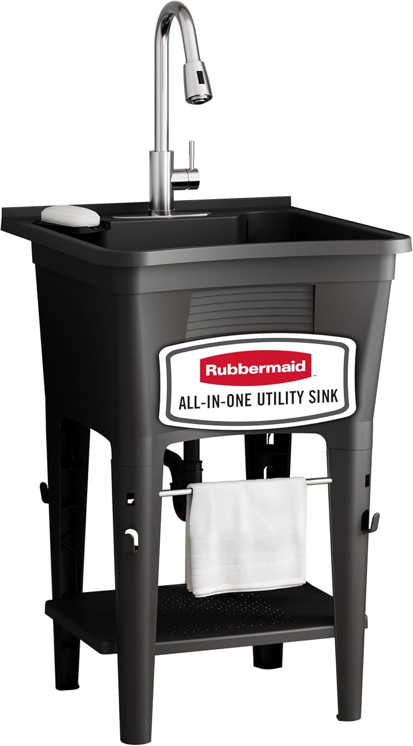 Rubbermaid Utility Sink Laundry Tub, Freestanding Laundry Sink with Premium Stainless Steel...