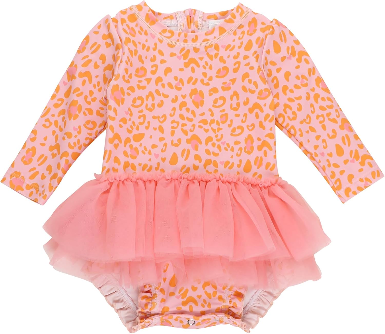 RuffleButts Baby Girls UPF 50+ Sun Protection Tulle Skirted Long Sleeve One Piece Rash Guard...