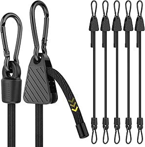 Rugtol Adjustable Bungee Cords with Hooks, 6 Pack Heavy Duty Outdoor Carabiner Bungee Cord... image