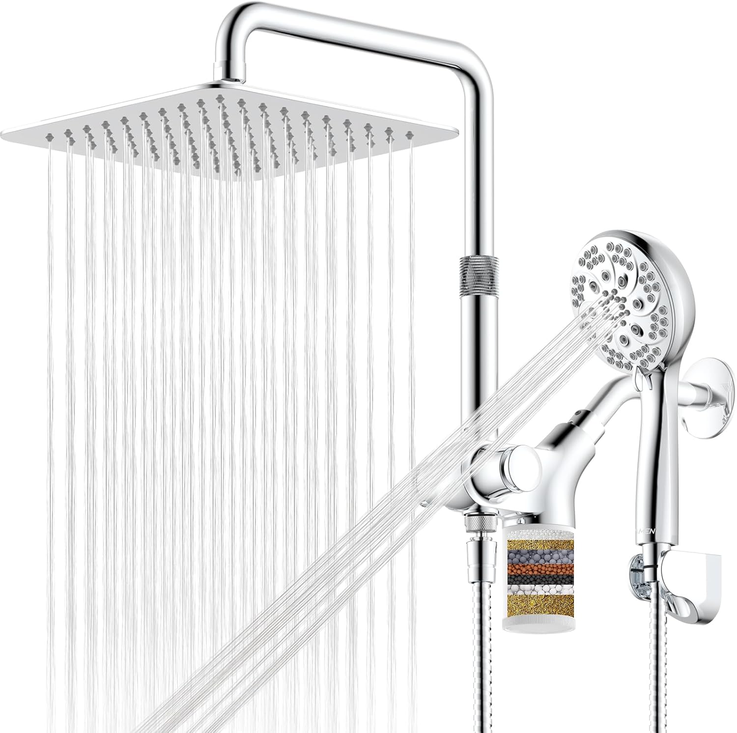 Ryamen Upgraded Dual Shower Heads Combo, 10 inch Filtered Shower Head with Handheld, 3-Way...