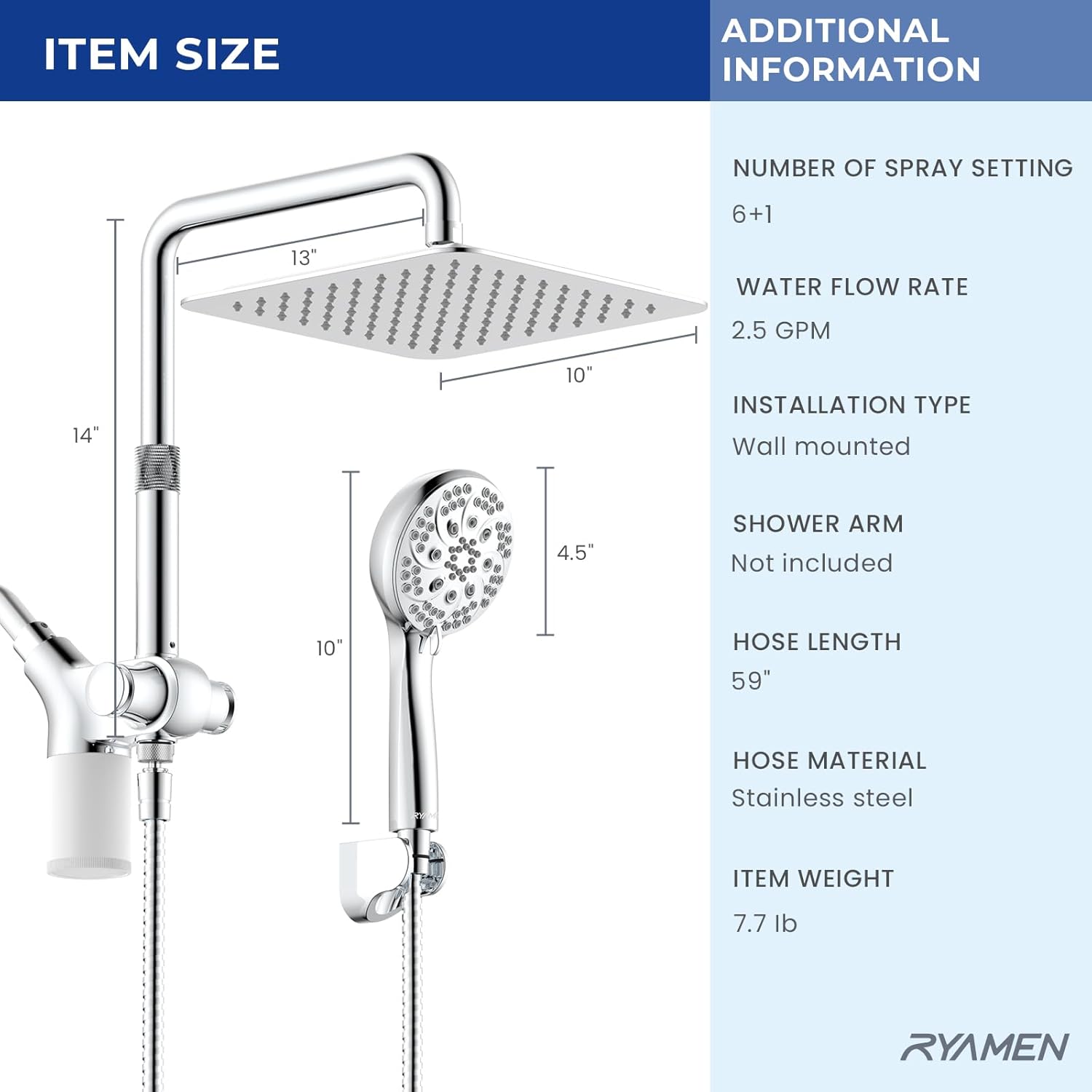 Ryamen Upgraded Dual Shower Heads Combo, 10 inch Filtered Shower Head with Handheld, 3-Way... image