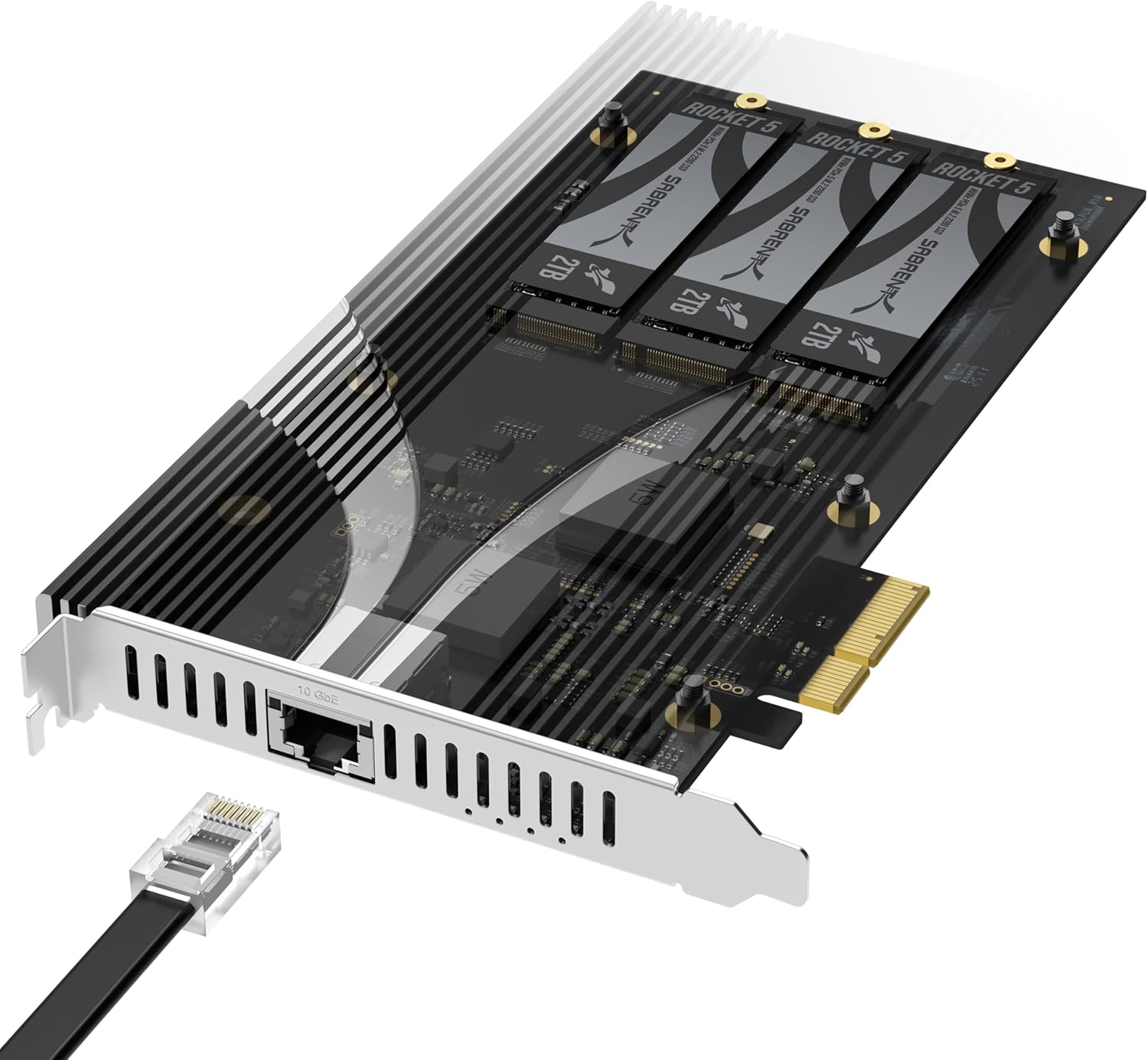 SABRENT PCIe 3.0 x4 Add-in Card with 10GbE and 3X M.2 NVMe SSD Slots, Tool-Free Aluminum...
