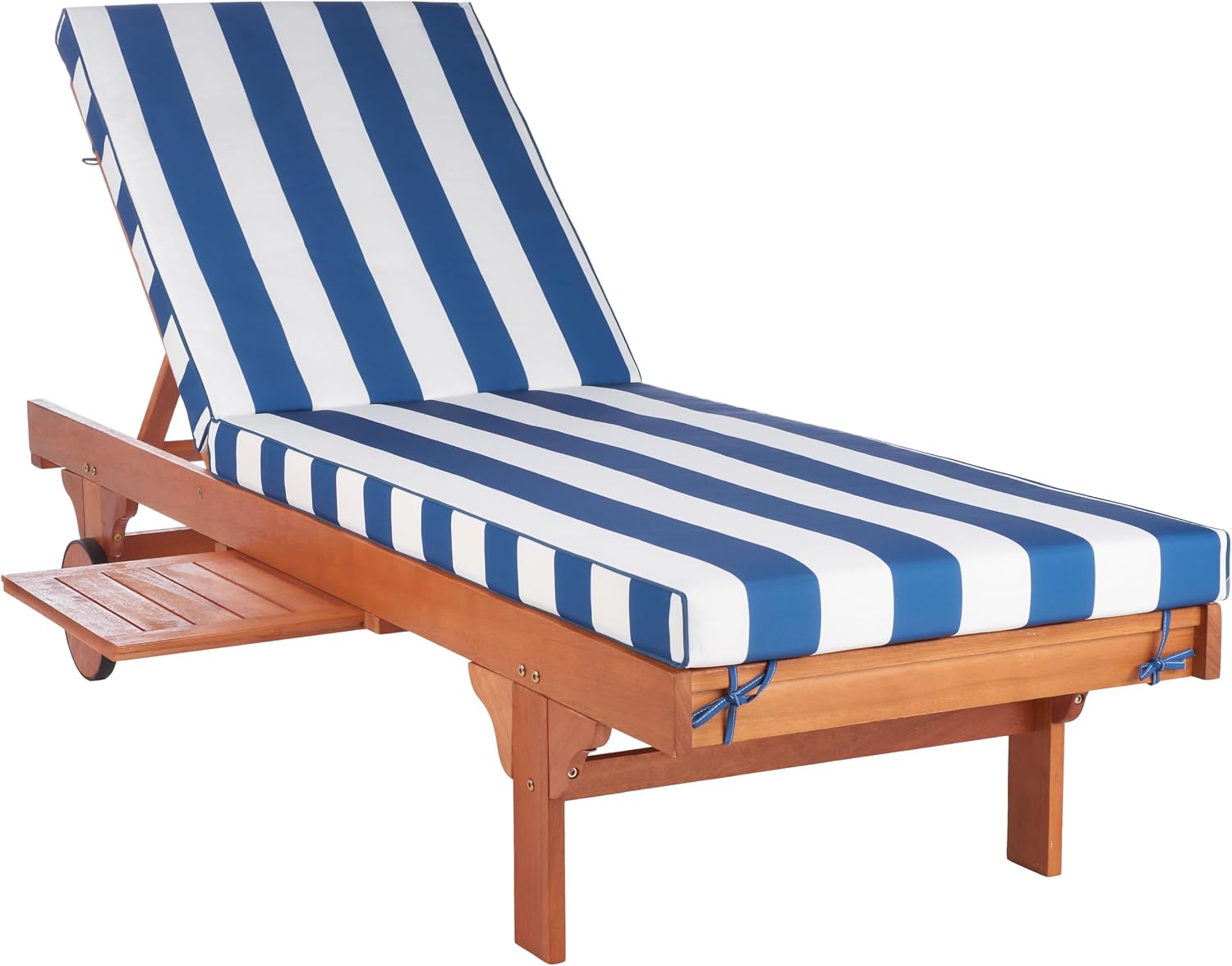 SAFAVIEH Outdoor Collection Newport Natural/ Blue & White Stripe Cushion Built-in Side Table...