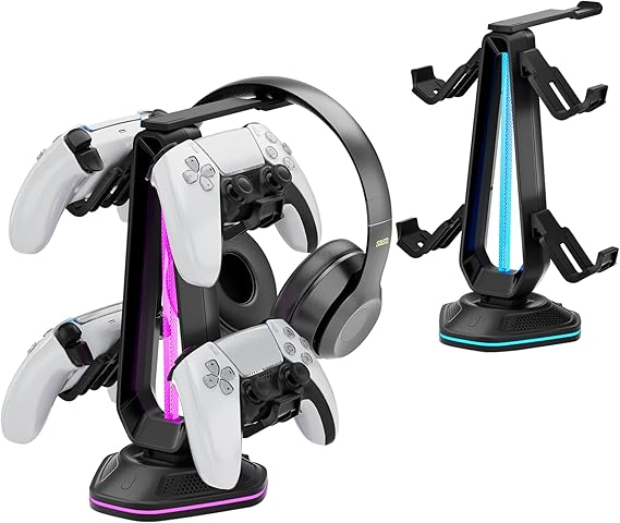 Saitake RGB Controller Holder with 9 Light Modes,Controller Stand with 2 USB Ports,Headset...
