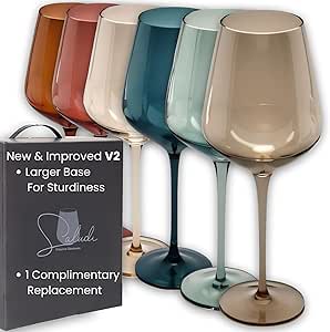 Saludi Colored Wine Glasses, 16.5oz (Set of 6) Stemmed Multi-Color Glass - Great for all... image