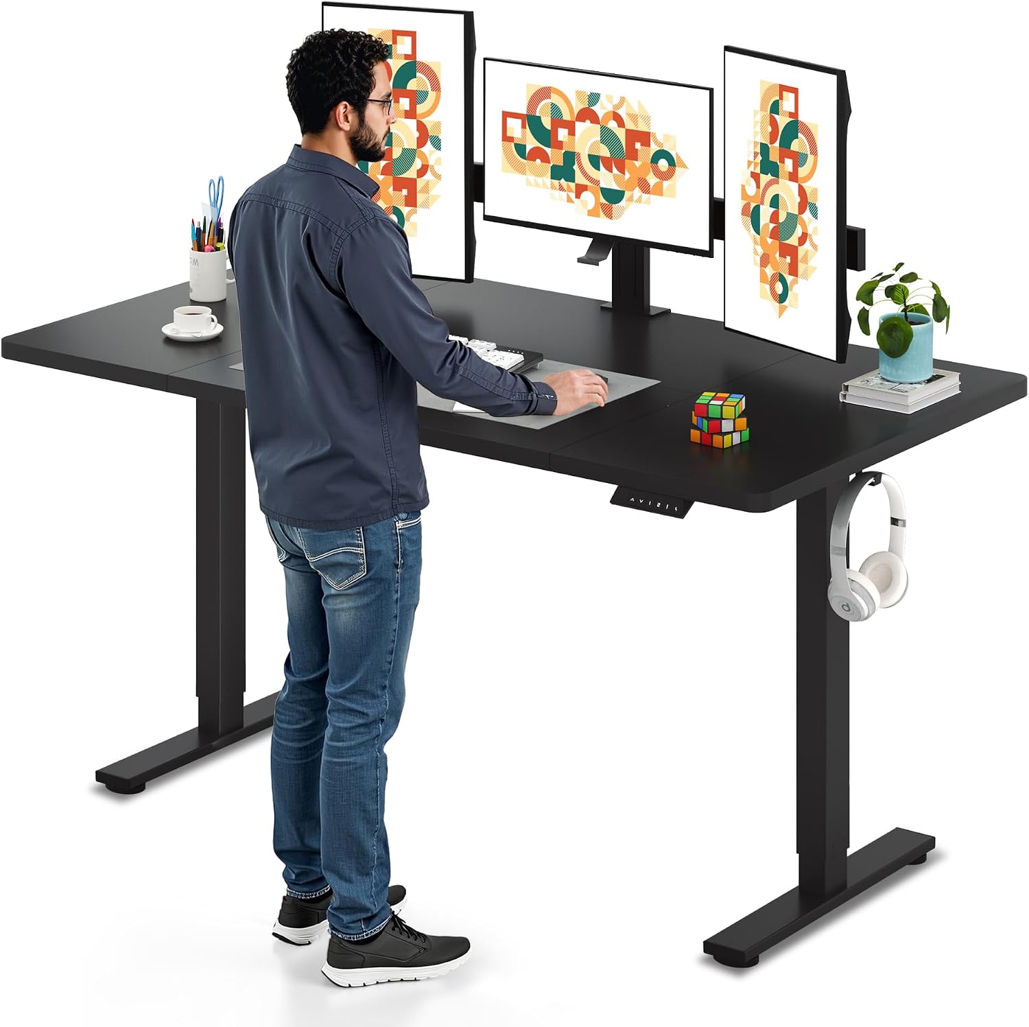 SANODESK Electric Standing Desk, 63 x 32'' Height Adjustable Sit Stand Desk with Large...