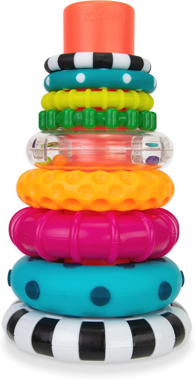 Sassy Stacks of Circles Stacking Ring STEM Learning Toy, Age 6+ Months, Multi, 9 Piece Set...