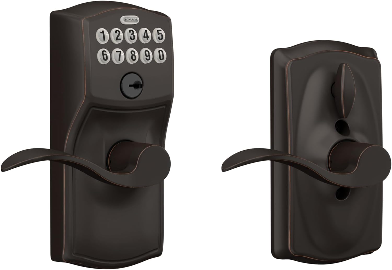 Schlage Camelot Keypad Lock with Lever Handle, Electronic Keyless Door Entry, Flex Lock...