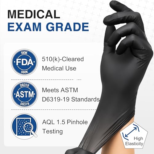 Schneider Medical Black Nitrile Gloves, Powder Free, Disposable Gloves Latex Free for... image