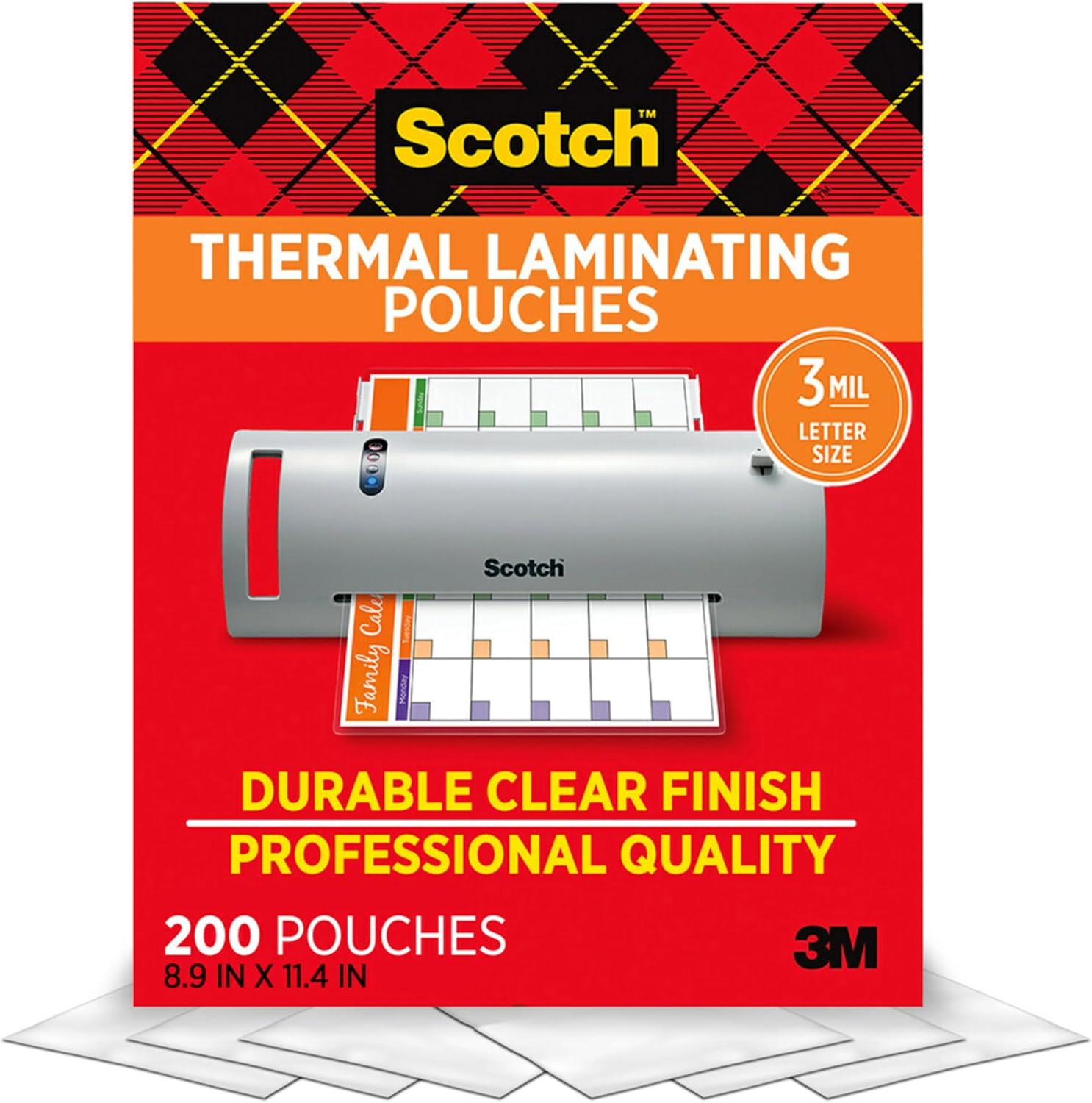 Scotch Thermal Laminating Pouches, 200 Count, Clear, 3 mil., Ideal Office or School...