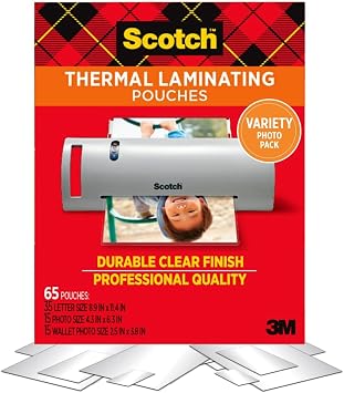 Scotch Thermal Pouches, Variety Pack, Letter Size, 4 in x 6 in Size, and Wallet Size Pouches image
