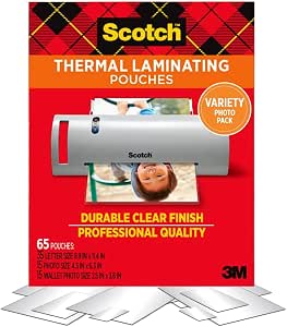 Scotch Thermal Pouches, Variety Pack, Letter Size, 4 in x 6 in Size, and Wallet Size Pouches image