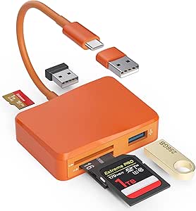SD Card Reader, 5 in 1 USB-C & USB Card Adapter with SD/MicroSD/MS and Dual USB-A Ports...