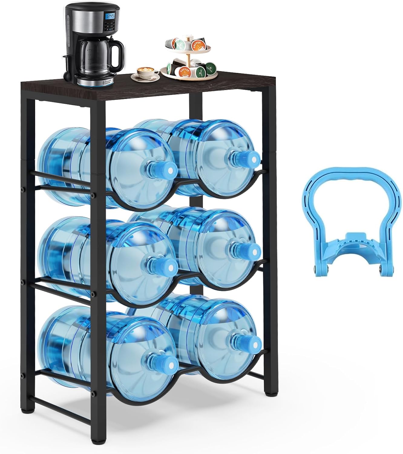 Semoprus 5 Gallon Water Bottle Holder for 6 Bottles, 3 Tiers Heavy-Duty Water Cooler Jug...