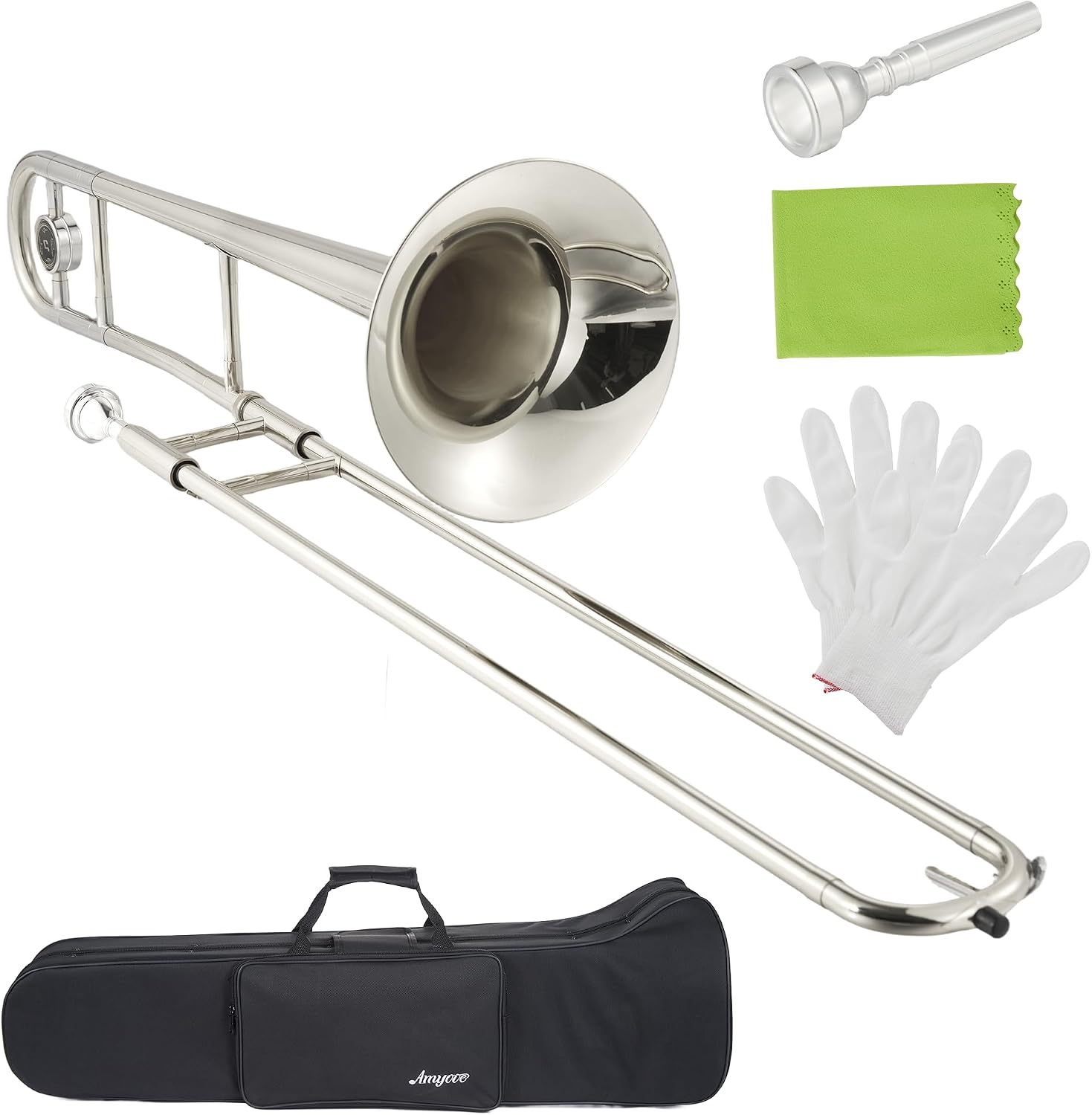 Senfot Alto Trombone Starter Kit, Bb Nickel-Plated Brass with Case, Mouthpiece, Gloves...