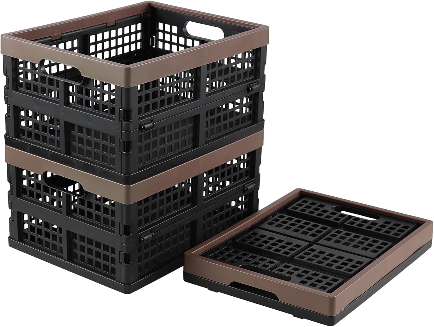 Set of 3 Plastic Collapsible Storage Crate, 15 L Stackable Folding Storage Crates with...