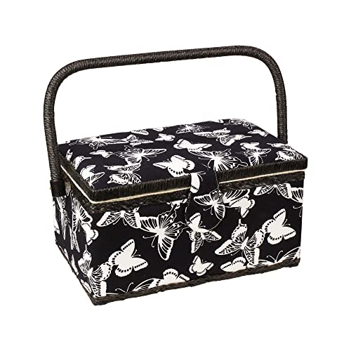 Sewing Basket with Floral Print Design - Sewing Kit Storage Box with Removable Tray...