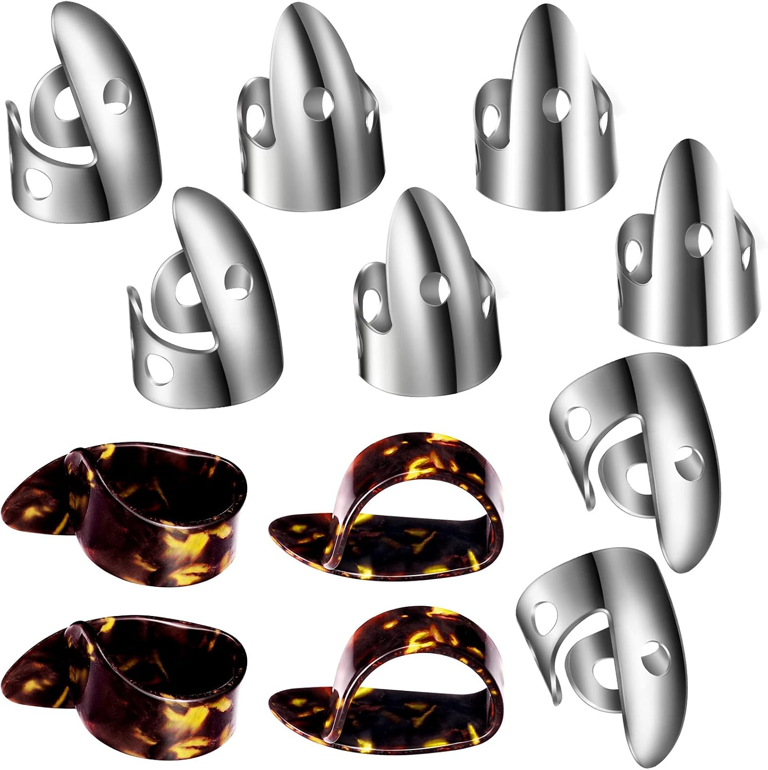 Shappy 12 Pcs Steel Finger Picks Set, Including Stainless Steel Finger and Thumb Picks...